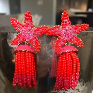 J Crew Beaded Starfish Earrings- Coral